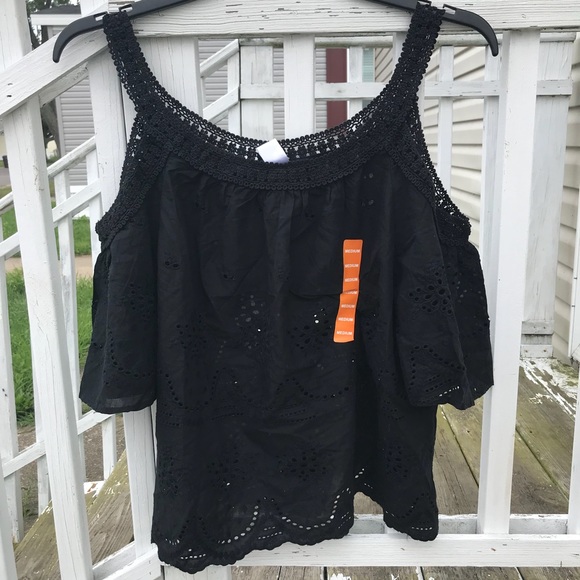 Bila Tops - Black Bila Eyelet Top